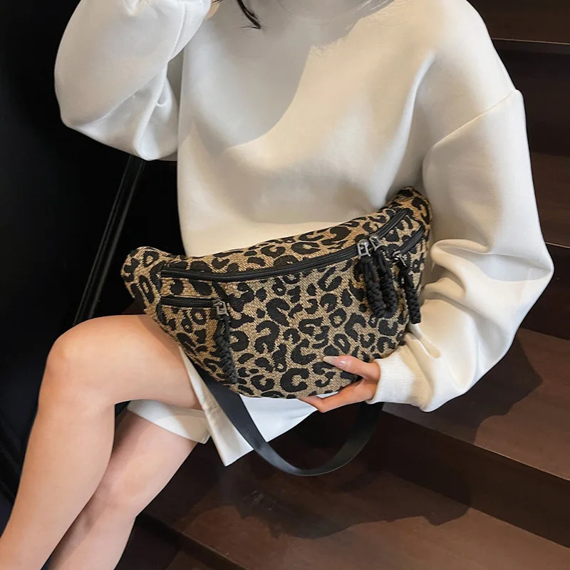 Fashion Leopard Print Waist Bag Street Trend Fanny Pack Woman Chest Packs Nylon Belt Bag Female Shoulder Crossbody Bags 250614