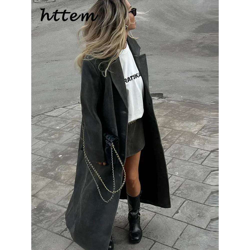 Fashion Women's Leather Trench Coat Loose Lapel Single Breasted Full Sleeve Overcoat 2024 Autumn Winter Lady High Street Coats