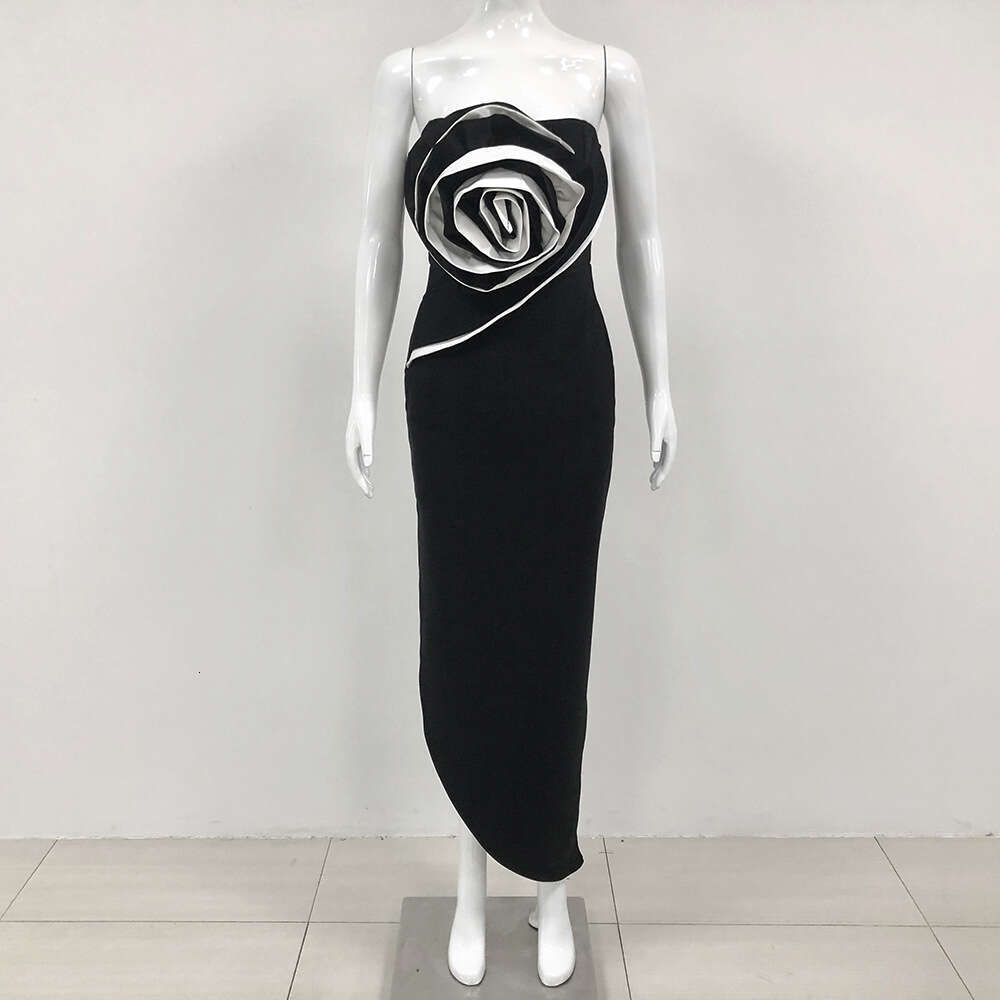 New Slim Fit Strapless Long Women's Large Floral Summer Bandage Dress