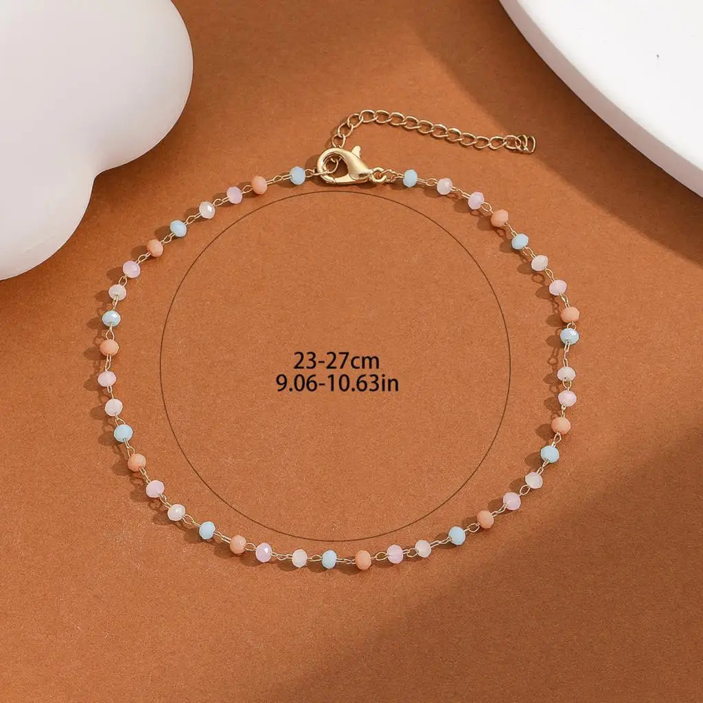 QIAMNI Summer Beach Jewelry Colorful Crystal Anklet Multicolor Stone Beads Foot Bracelets Feet Accessories Bohomia Ankle Chain 250606