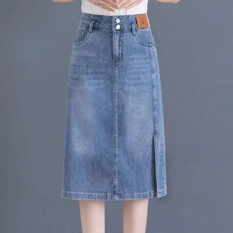 Female Jeans Skirts High Waist With Slit A Line Premium Clothing Sales Harajuku New In Summer 2025 Stylish Womens Denim Skirt
