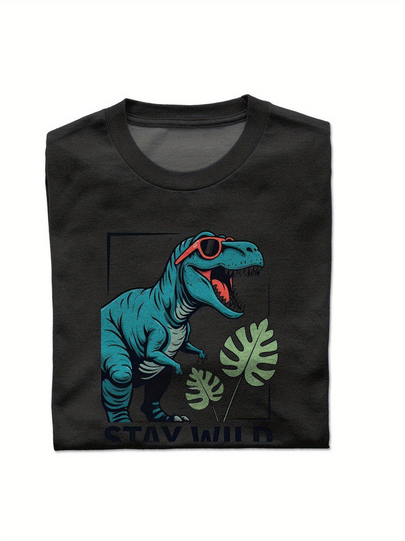 Dongdumaoyi Short Sleeve Men Tyrannosaurus T Shirts S-3Xl White Adult Dinosaur Round Collar Black Cotton 180G edc0