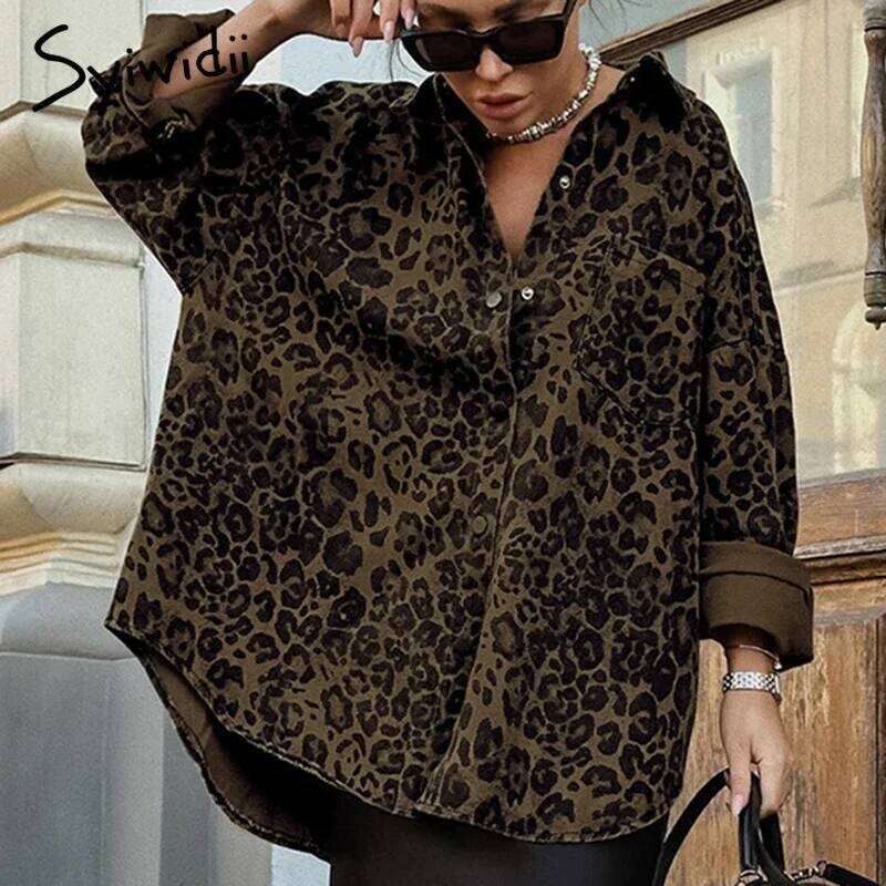 Syiwidii Chic Leopard Print Women Jacket Casual Turn Down Collar Single Breasted Outerwear Autumn Winter Y2k Fashion Streetwear
