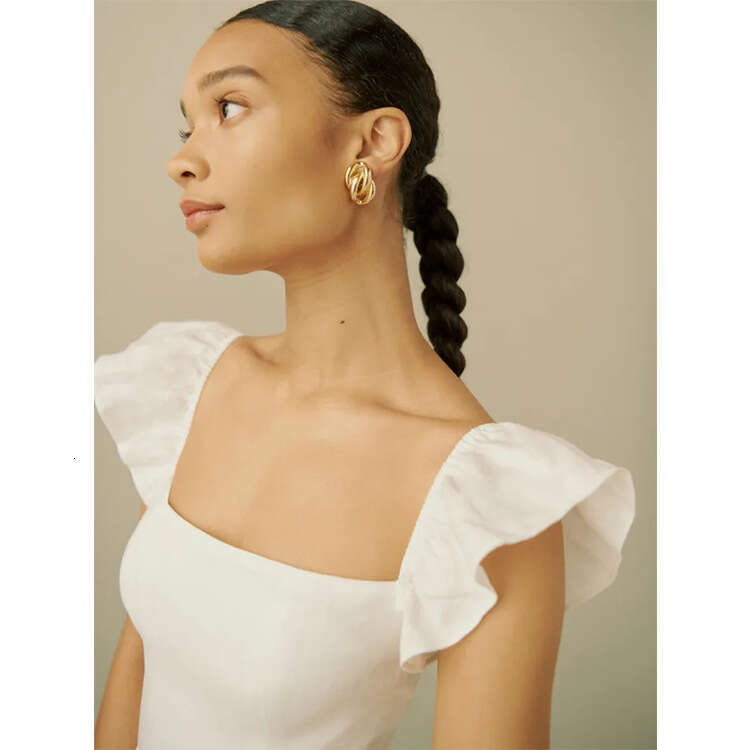 Summer Dress Womandress Designer Dresses 448 Summer New 2025 White Over-the-knee Mid-length Slim Fit Flutter Sleeve Dress French Style Womens Fashion