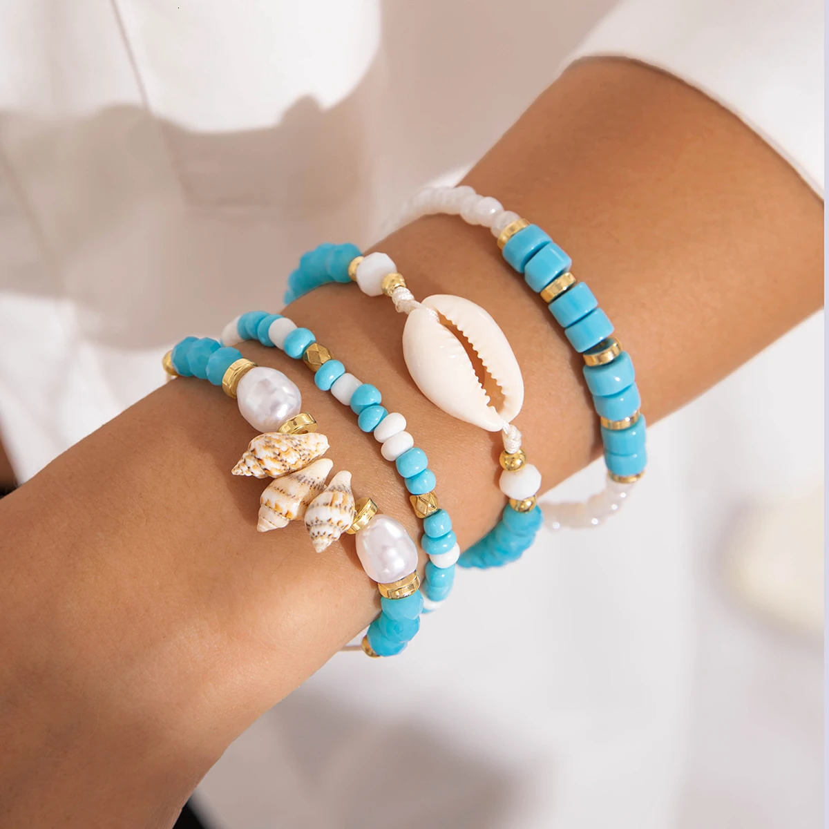 Tocona Bohemian Resort Style Shell Beaded Weaving Bracelet Beach Style Starfish Rice Beads Seven Piece Set for Women 25134 250616