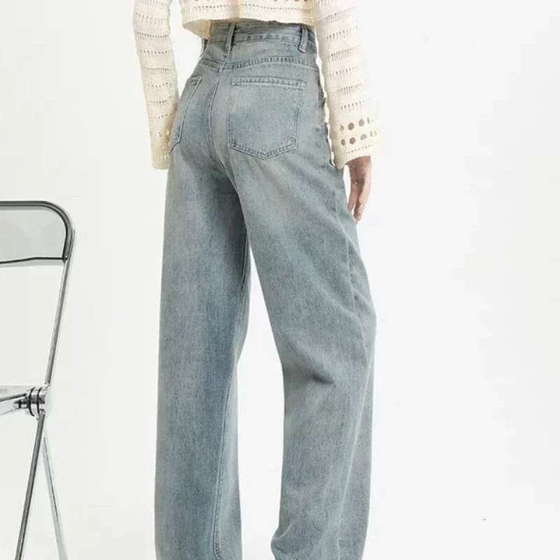 Womens Jeans High Waist Shot Straight Leg Pants For Women Vintage Basics Japanese Y2k Z With Trend Unique Shiny Spring Trousers