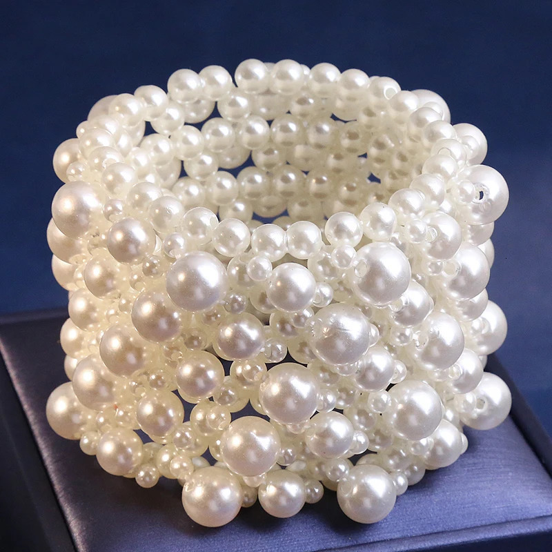 Fashion Simulated Pearl Jewelry Bracelet Jewelry Wide Handmade Elastic Bracelets For Women 250616