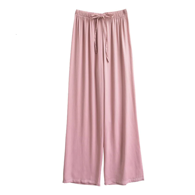 Summer Clothes Pants Women High Waist Satin Straight Pants Ice Silk Sun Protection Casual Pants Smooth Loose Fitting 250616
