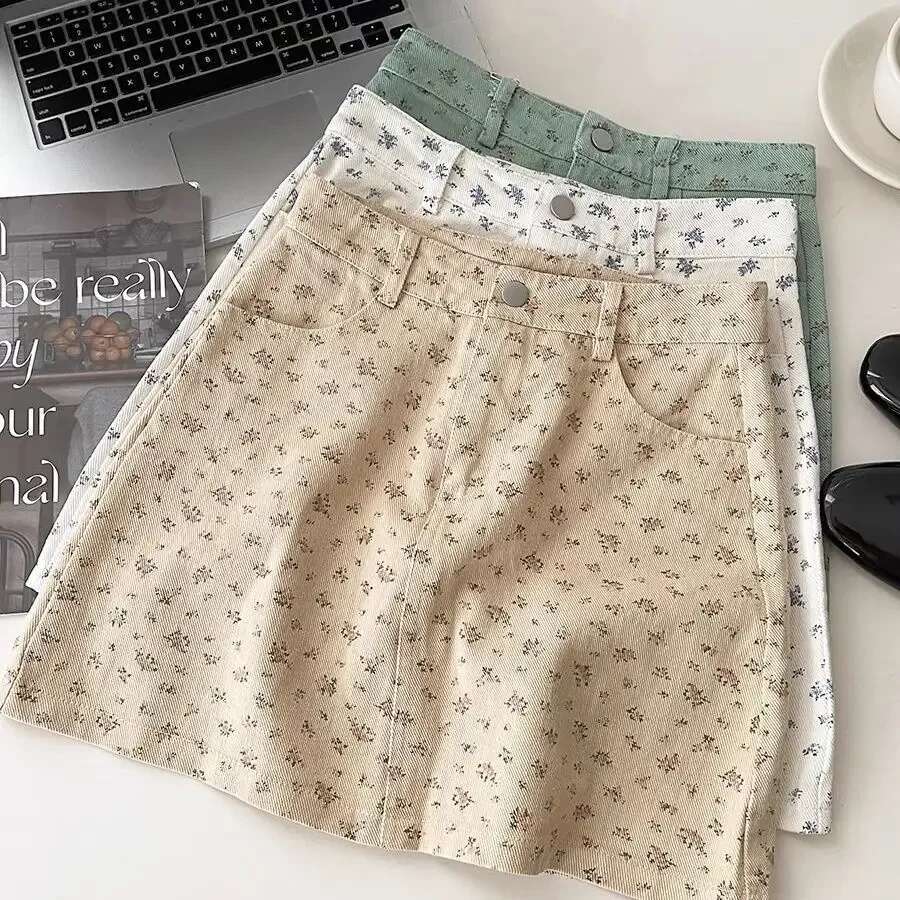 New In Vintage High Waist Flowers Jeans Skirts for Women Harajuku Cheap Summer 2025 Aesthetic Stylish Modest Woman Denim Skirt