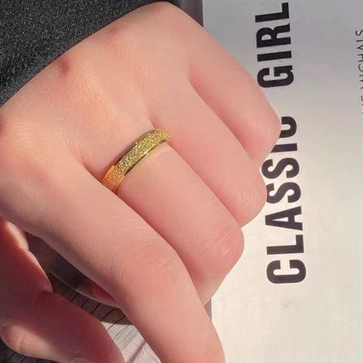 Non-Fading Sparkling Starry Sky Titanium Steel Matte Ring for Women, Elegant Niche Plain Band Ring, Couple Rings