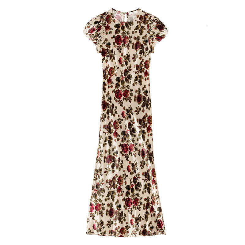 Goth Beach Dress Dresses for Woman Party June 495 Summer New 2025 High-quality Rayon Burnout Round Neck Short Sleeve Mid-length Asymmetrical Dress