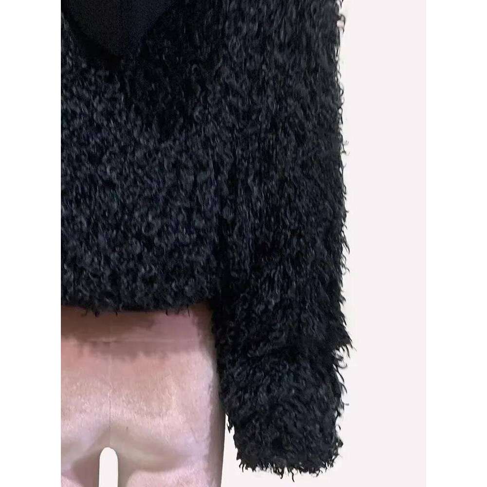 Mauroicardi Spring Winter Short Oversized Black Fuzzy Thick Warm Faux Fur Coat Women Fluffy Jacket Furry Hoodie Streetwear 2025