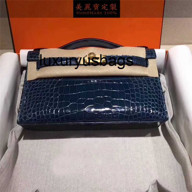 Real Handmade Womens Handbag Crocodile Skin Mini Bag Generation of Female Hand Bag Single Shoulder Messenger Bag Dark Blue Leather qtcjgood