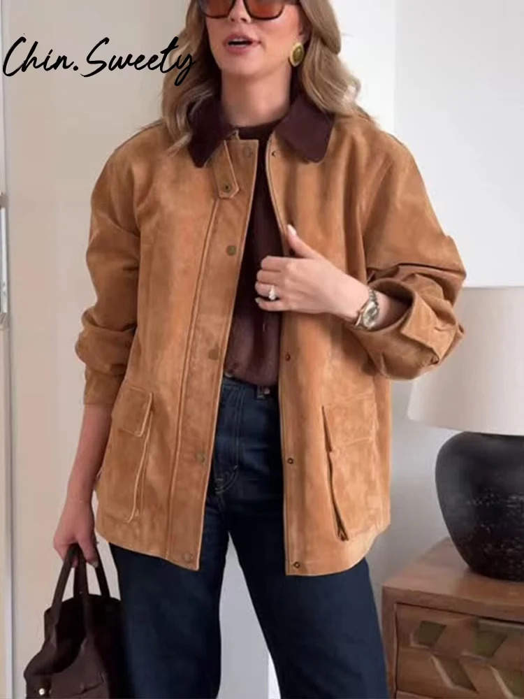 Vintage Patchwork Women Jacket Casual Lapel Long Sleeve Covered Button Female Coat 2025 Spring Autumn Urban Lady Streetwear 250614