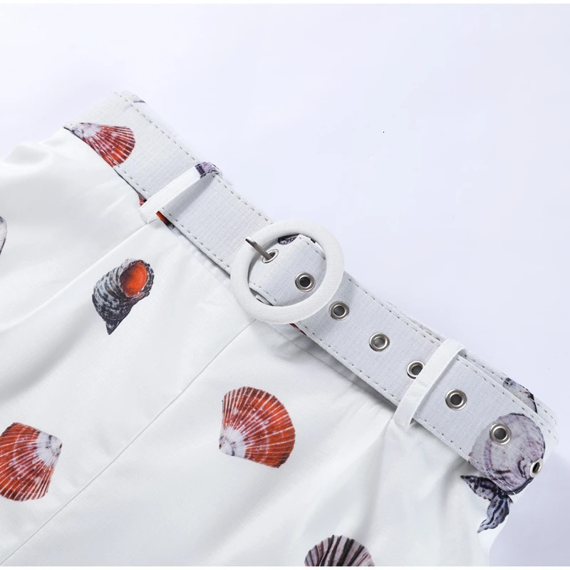 Shell Print Shorts Set Women Loose Lapel Lantern Sleeve Single Breasted Shirt Short Pant 2025 Summer Beach 2 Pieces Lady Outfit 250614