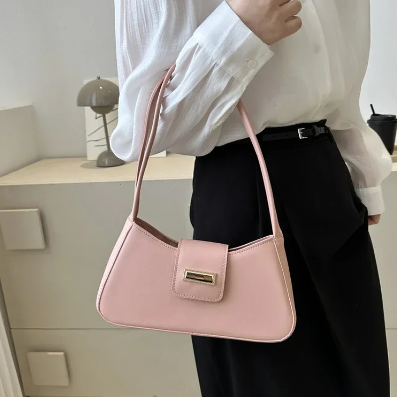 Minimalist Shoulder Bag for Women Fashion Simple Solid Color Underarm Bag Buckle Handbag and Purse Fashion Small Top-handle Bags 250614