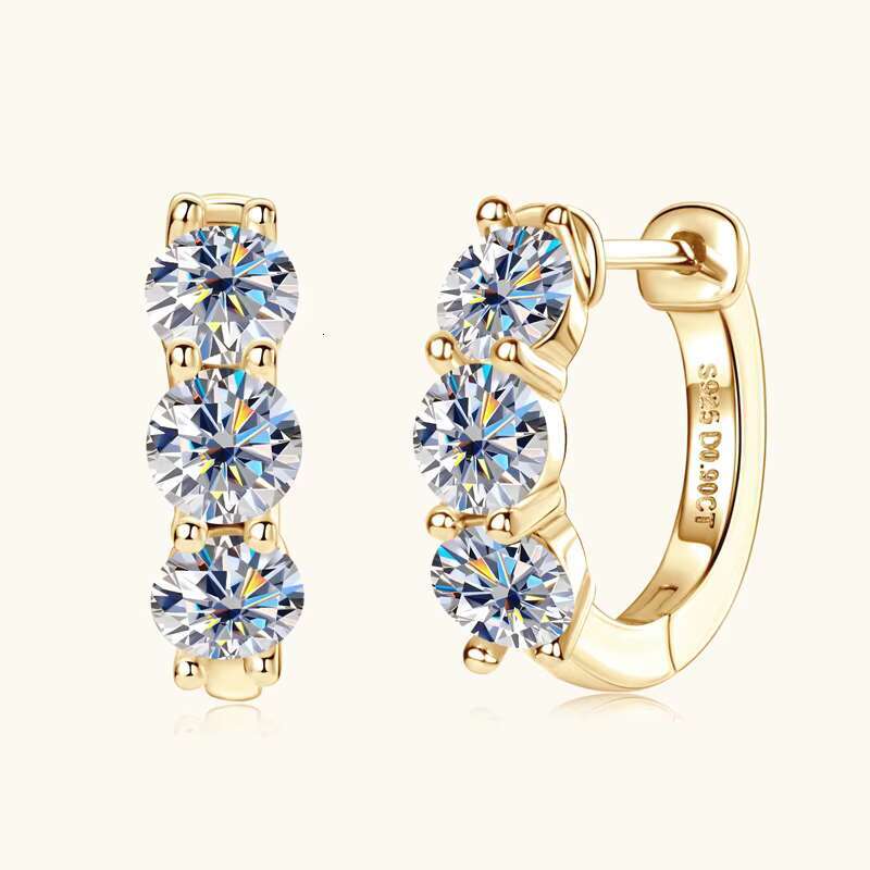 Wholesale Fine Jewelry S925 Sterling Silver Gold Plated Trendy Retro 1.8Carat VVS D Color Moissanite Hoop Earrings for Women