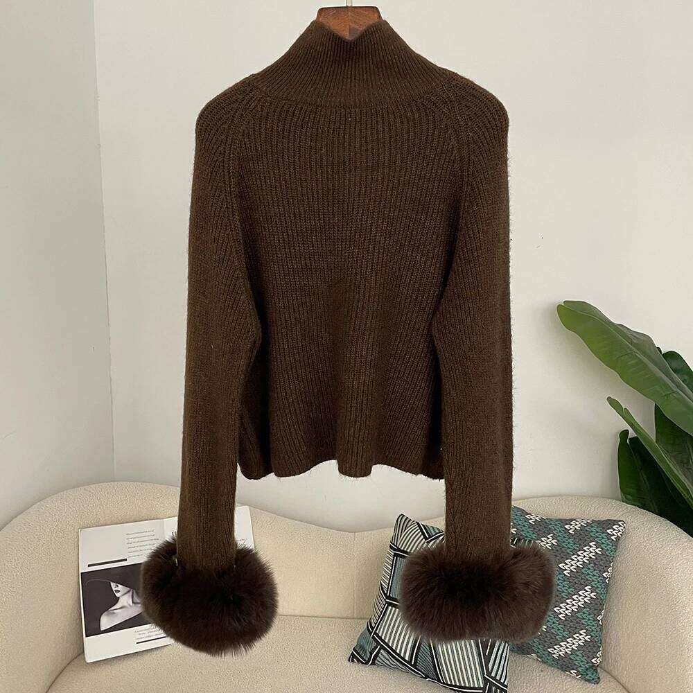 OFTBUY Spring Pullover New Women Zipper Underlay Loose Premium Sweater Female Autumn Knitwear Patchwork Real Fur Coat