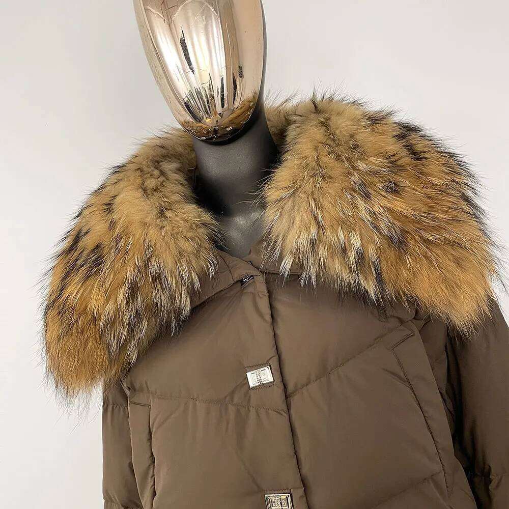 2024 New European Fashion White Duck Women Real Raccoon Fur Coat Female Warm Down Jacket Winter Autumn