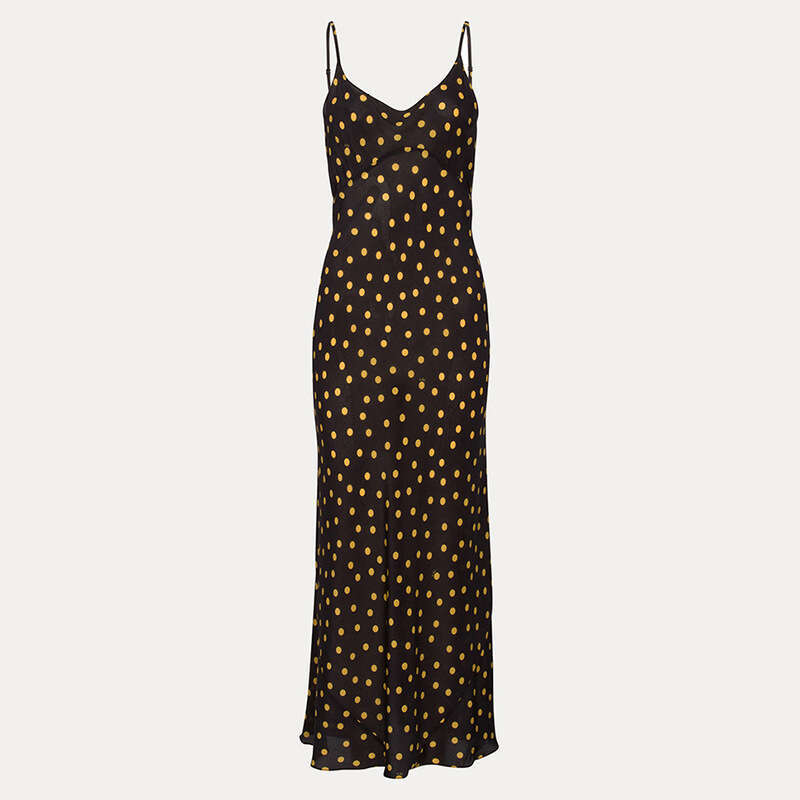 Birthday Dress Skirt Vestidos De Noche Black Dress 690 Silk Spaghetti Strap Low-cut Asymmetrical Long Backless Dress Printed French Vacation Style Fem