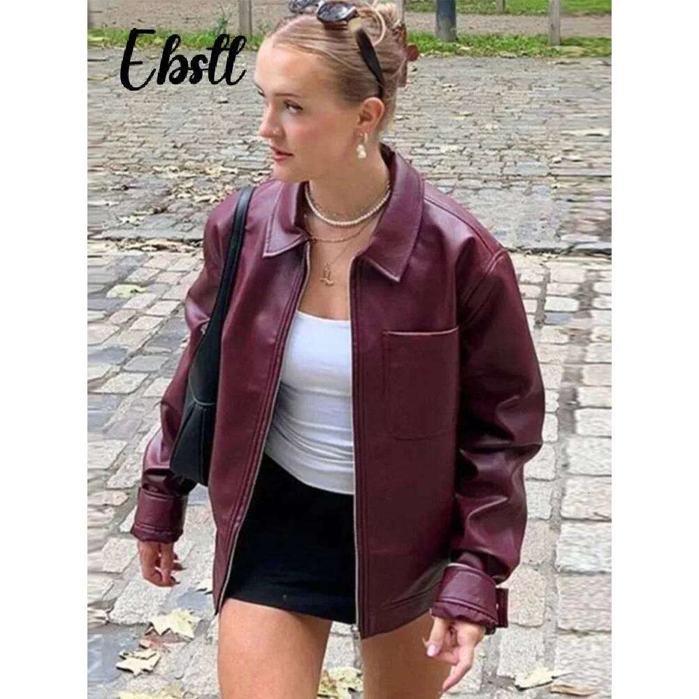 Fashion Zippers Short Leather Jackets Women Elegant Lapel Pocket Long Sleeve Coat 2024 Autumn New Lady Casual Urban Tops Outwear