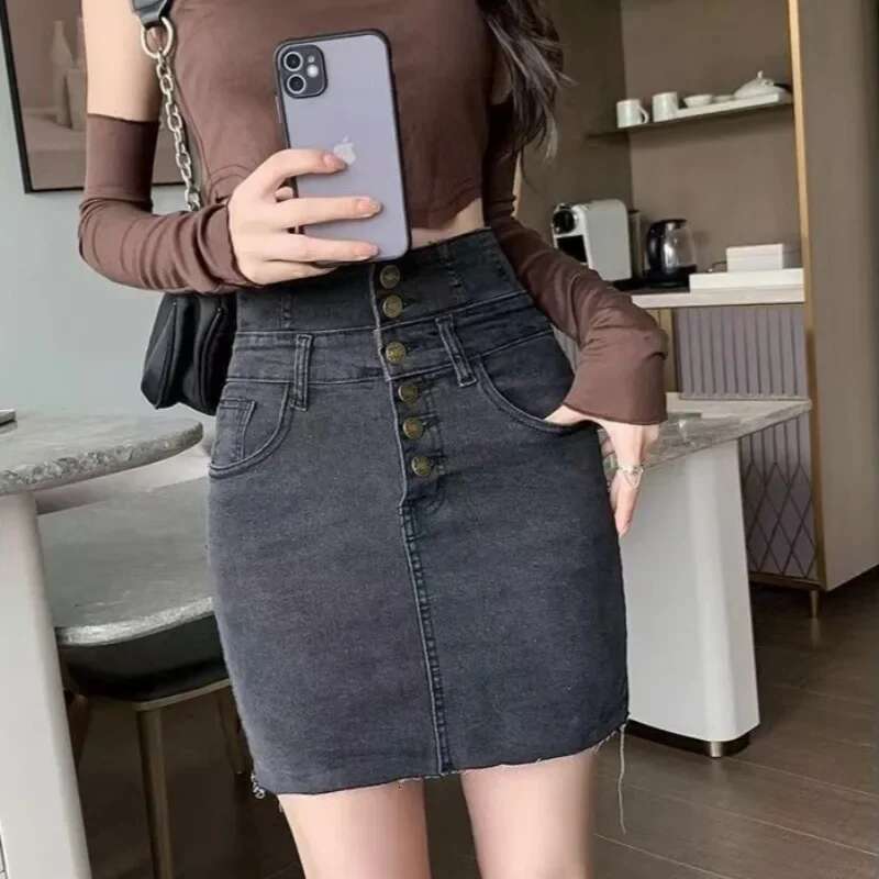 High Waist Midi Jeans Skirts for Women Aesthetic Vintage Streetwear Summer 2025 A Line Casual Stylish Premium Woman Denim Skirt