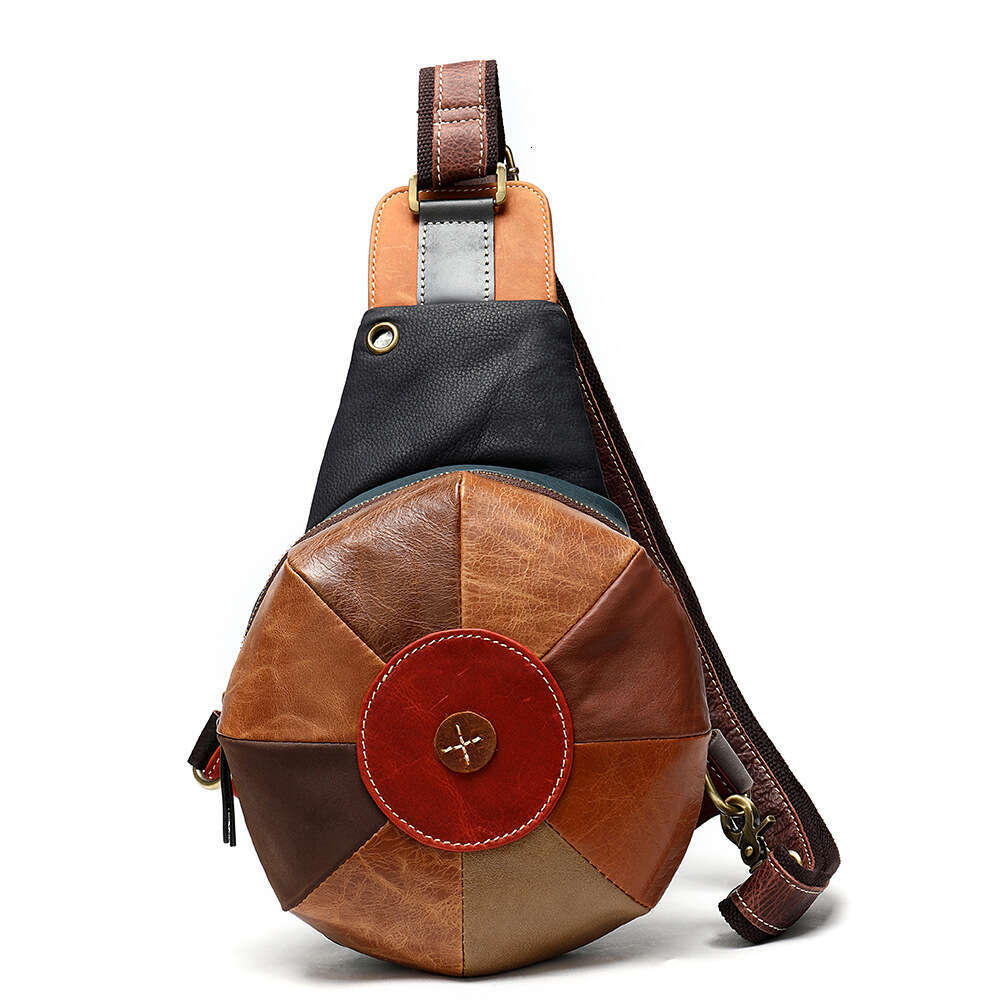 Women's chest bag crossbody bag shoulder hat bag new fashionable leather trendy splicing outdoor headphone jack