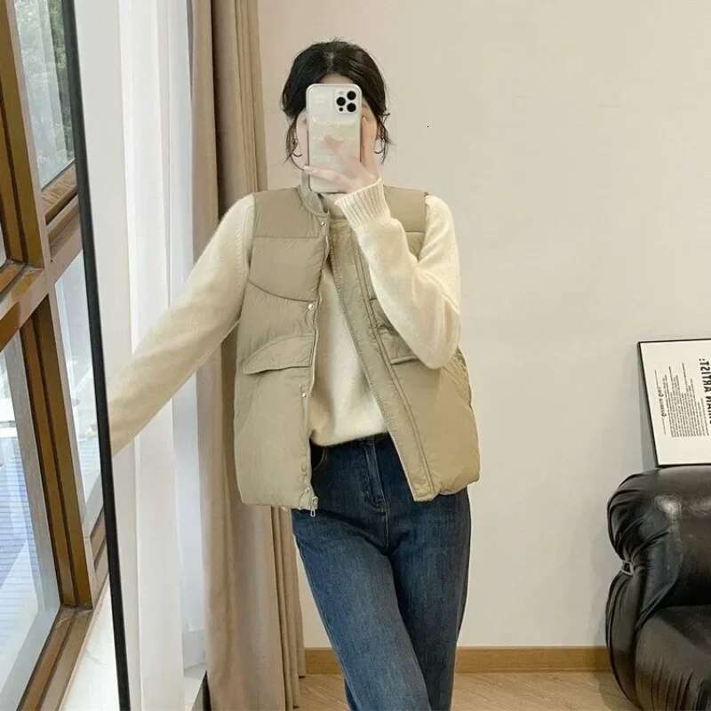 Stand Collar Womens Vests Half Short Elegant Warm Insulated Lady Padded Cotton Giletes Coats on Sale Cold Winter Clothing Cheap