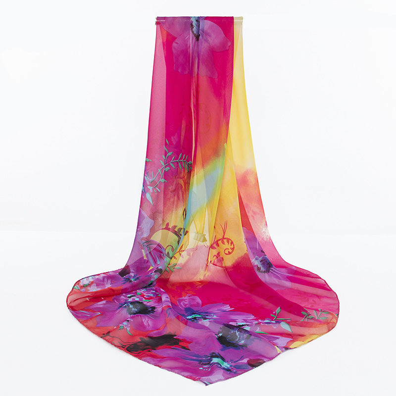 K1051 95 Large Size Chiffon Printed Square Scarf Women's Korean Style Silk Scarf Head Scarf Square Scarf Sunscreen Decorative Scarf
