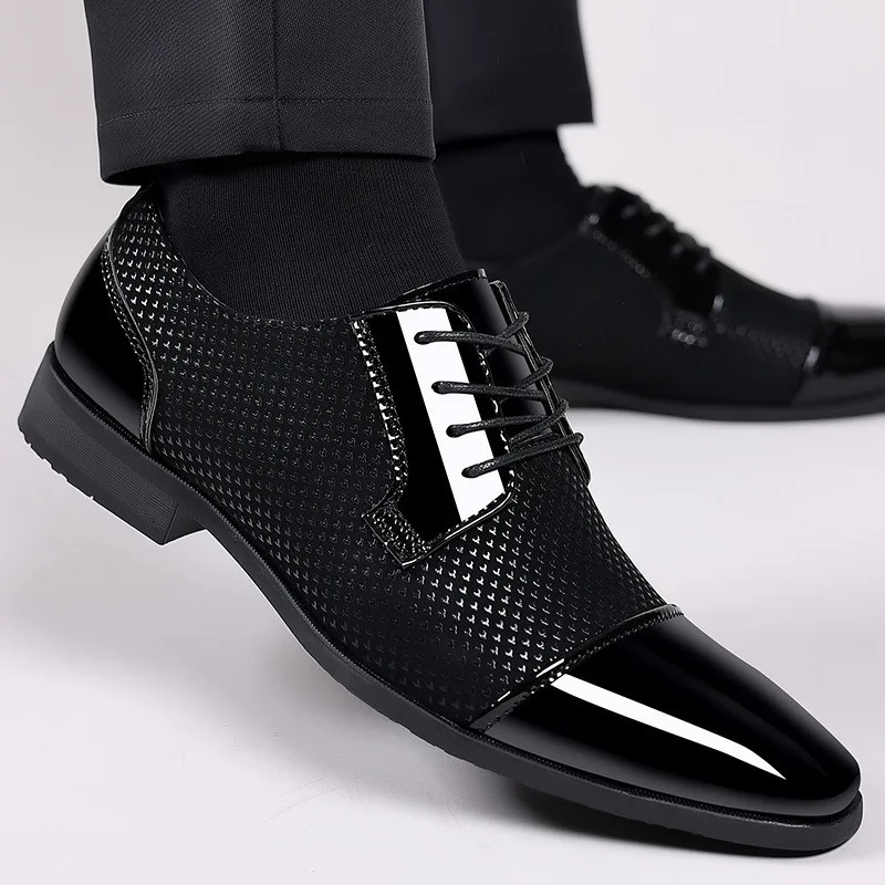 Trending Classic Men Dress Shoes For Oxfords Patent Leather Lace Up Formal Black Wedding Party Shoes2023 250612