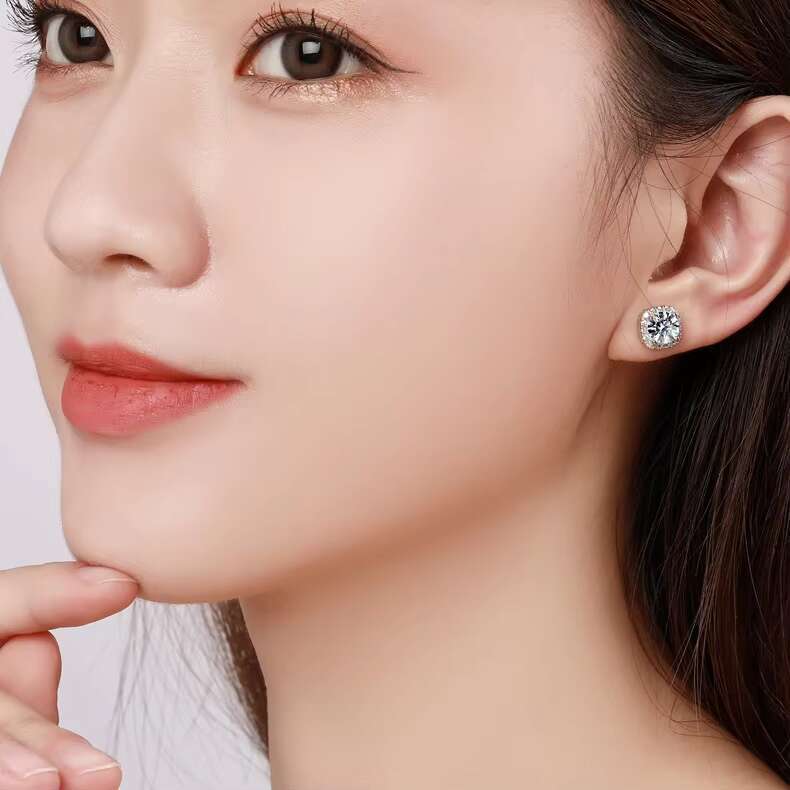 Trendy Womens Moissanite Stud Earrings 925 Sterling Silver Hypoallergenic Wedding Jewelry Fashion