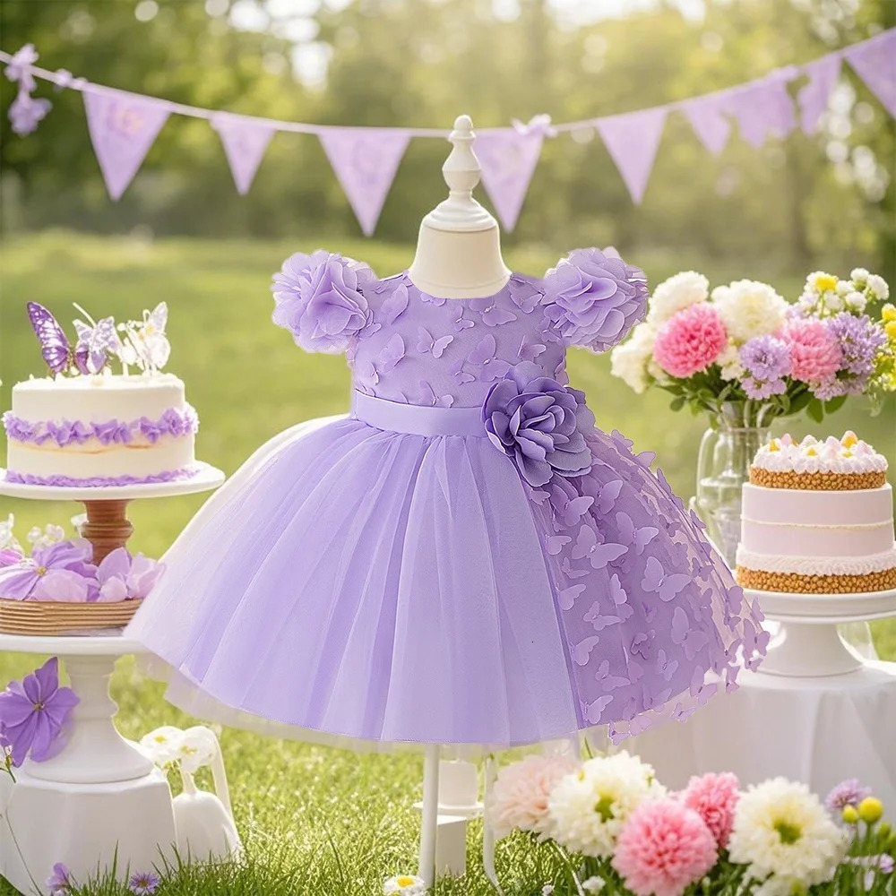 Baby girl purple butterfly dress romantic girl cute floral sweet holiday dress perfect for summer outings charming butterfly 250617