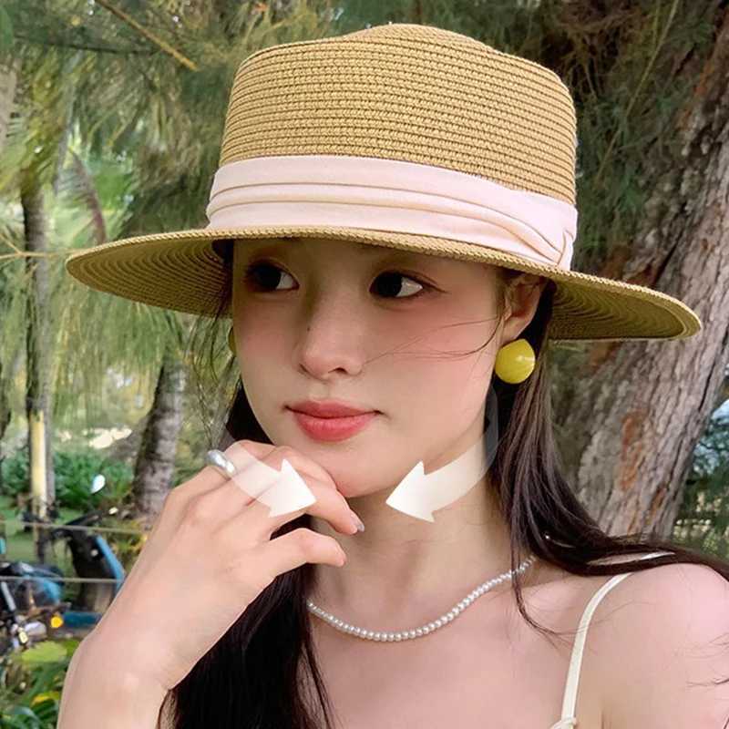 Fashion Summer Women Wide Brim Natural Straw Hat Chapeau Female Sun Hats Boater Panama Beach Hat XJ250617