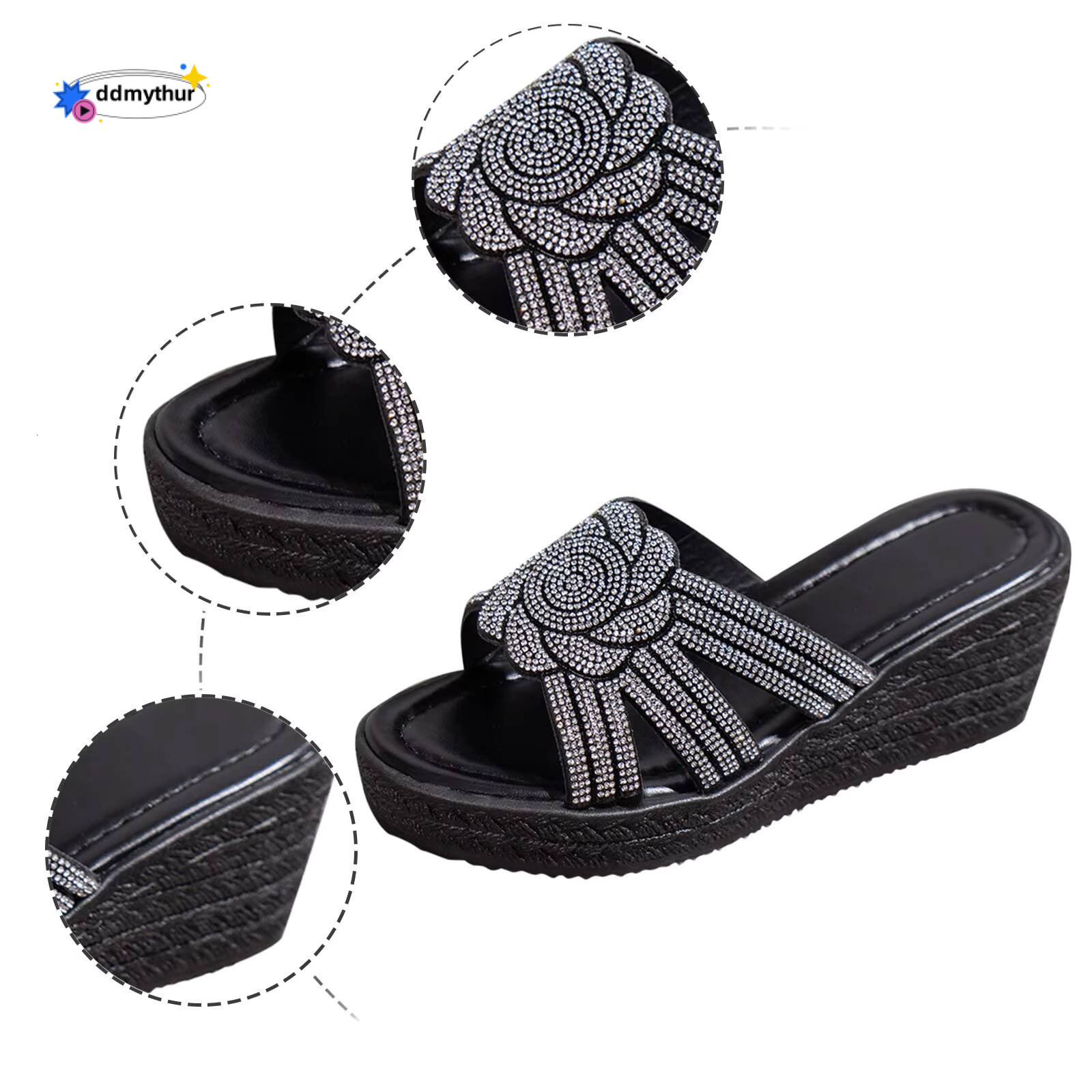 Deer Form Women'S Summer Wedge Fashion Slope Heel Open Toe Sticky Diamond Outdoor Slippers For Women 2024 ddmythur