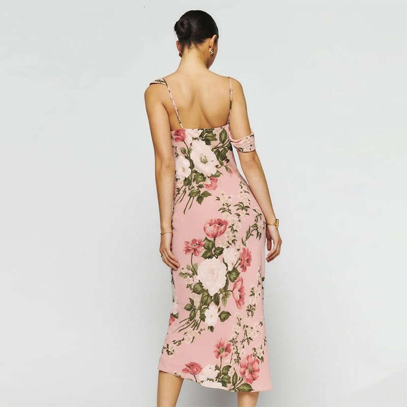 Womens Dress Women Dress Devise Clothes Women Designer N701 Summer 2025 Rayon Print Slim Fit Swing Neck Strap Midi Dress Beach Vacation Style
