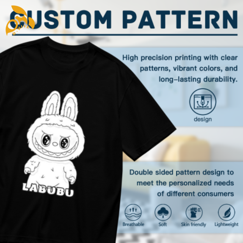 free shipping of customized 180g men's hot stamping T-shirt with labubu patterns from US