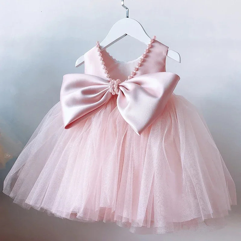 Toddler Kids Big Bow Princess Dresses V-Back Infant 1st Birthday Baptism Party Tutu Gown Cute Baby Girls Clothes Summer Dresses 250617