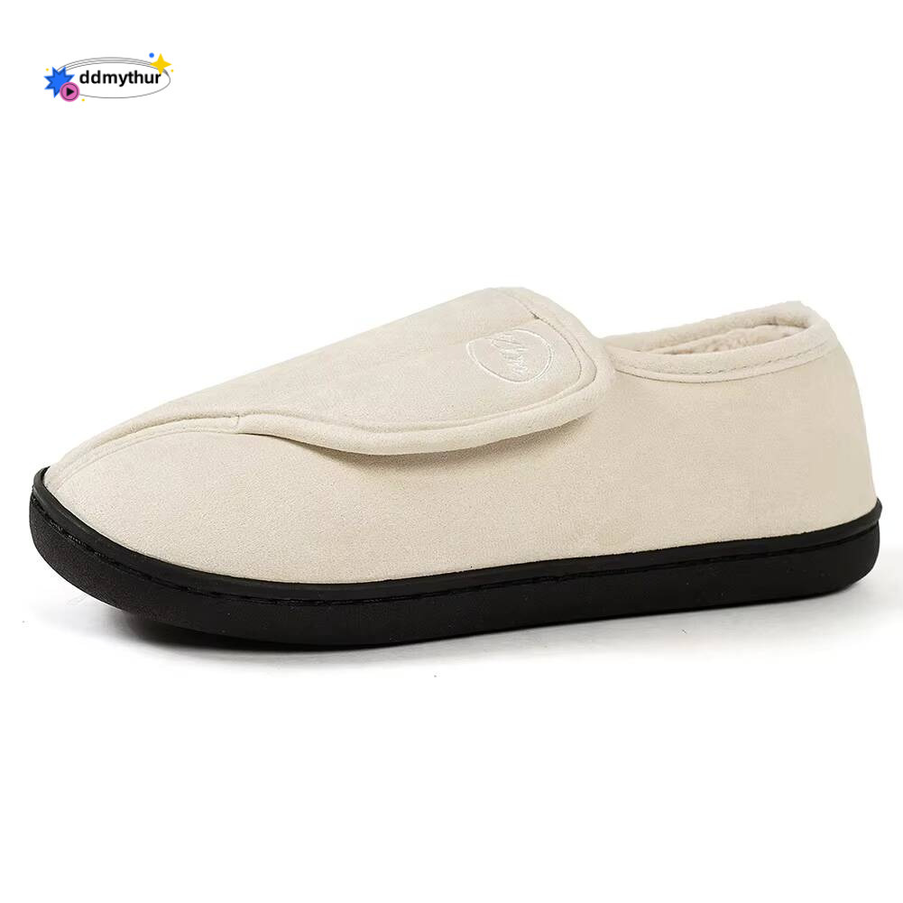 Slippers Men Suede Leather Comfy Warm Plush Slip-on Non-Slip House Shoes Indoor/Outdoor for Diabetic Swollen Feet ddmythur