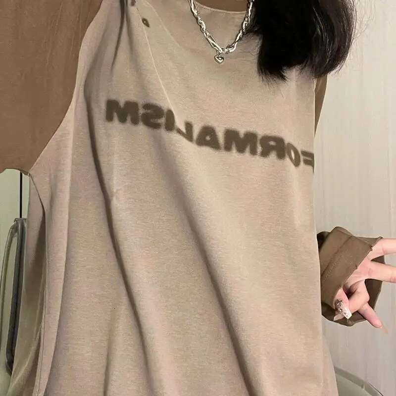 Clothes Loose 2025 Brown With Print Tshirts Female Tops Womens T Shirts Cotton Offer Korean Style Designer Causal Emo Alt Tees