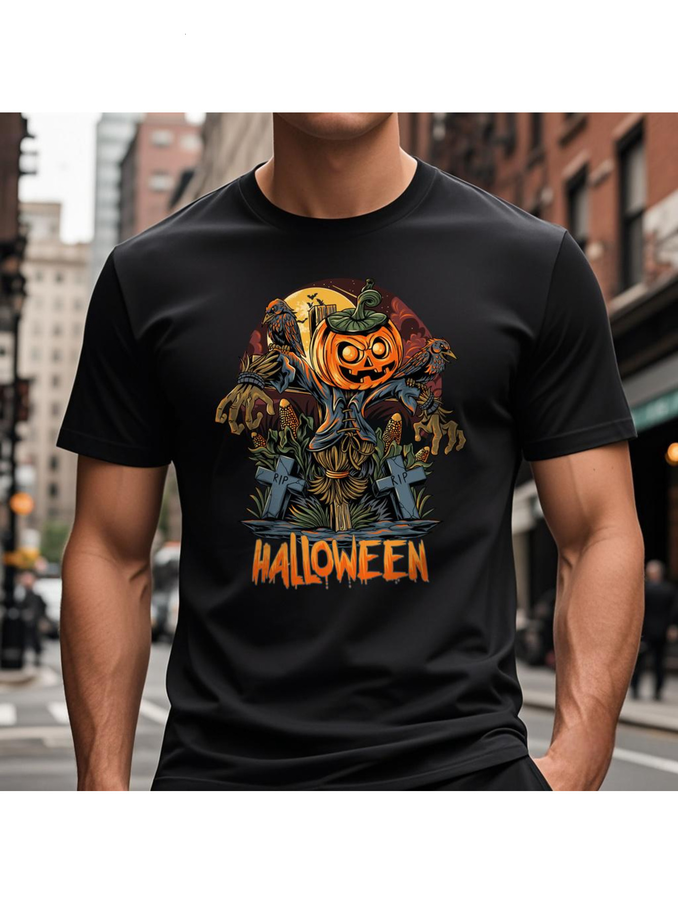 Dongdumaoyi S-3Xl Short Sleeve Graphics T Shirts Black White Adult 180G Men Cotton Round Collar Halloween 7836
