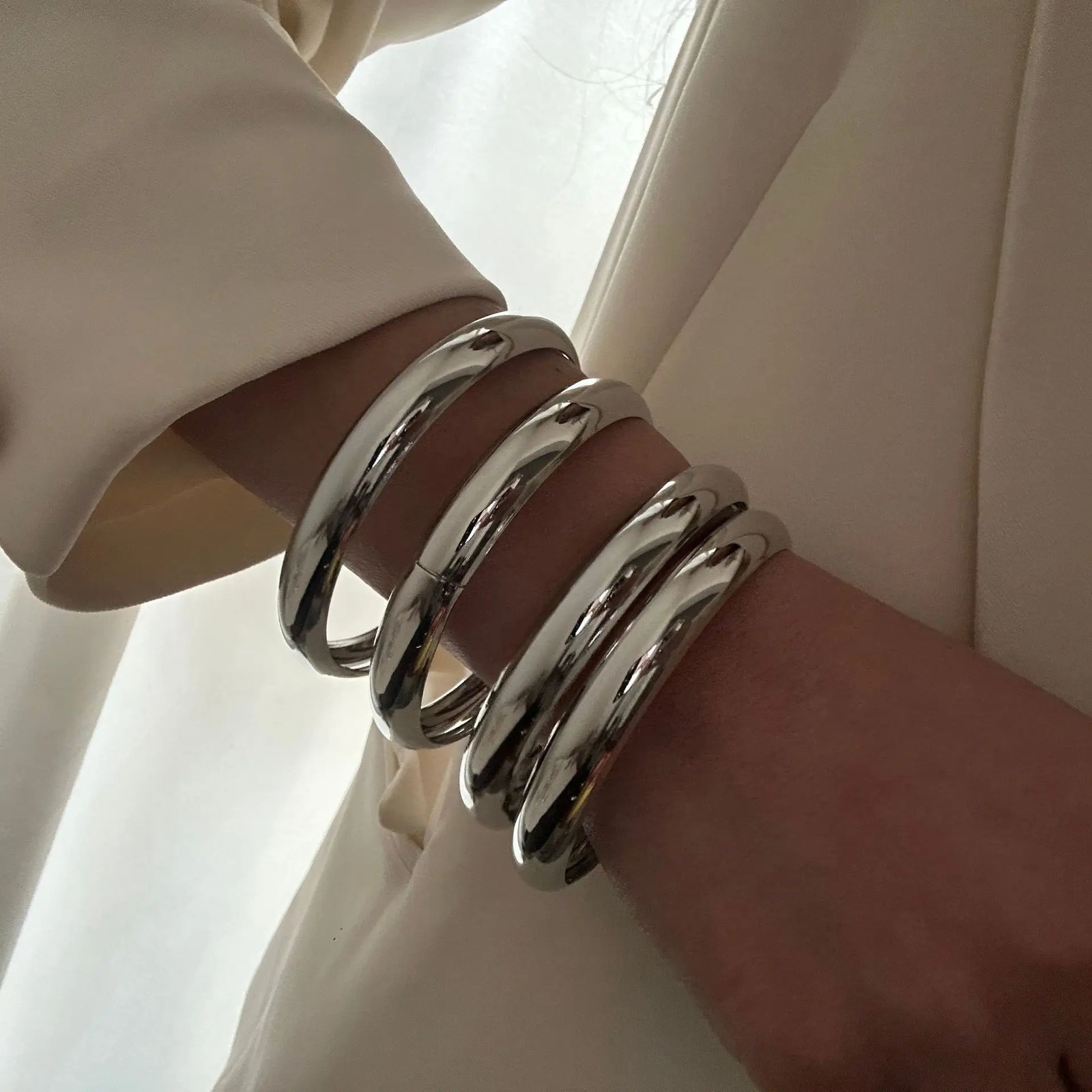 One Set Simple Multilayer Bangle Bracelet Fashion Punk Gold Silver Color Geometric Bangles For Women Men Gift Jewelry 250616