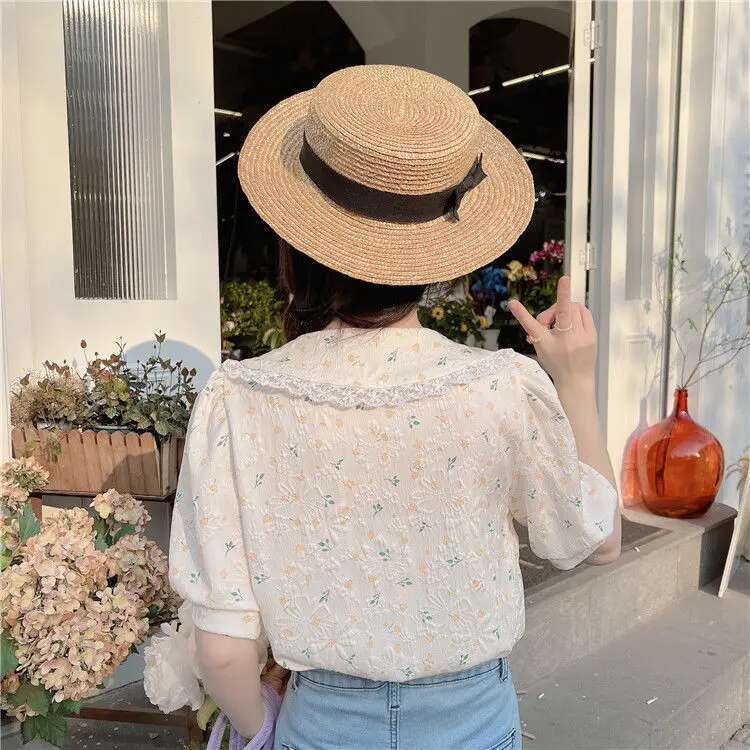 Womens Shirt Blouse Floral Clothes Printed Tops for Women Collar Cute and Elegant with Puffy Sleeves Sale of Korea Stylish M S