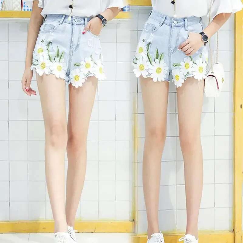 Denim Shorts for Women Embroidery With Waist Pocket Short Jean Pants Woman Outdoor Hot Y2k Harajuku Jorts Fashion Clothing 2025