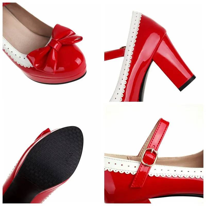 ASILETO Spring Bowtie Cute Pumps Mary Round Toe PU Buckle Strap Sweet 9cm Block Heels Big Size 33- A4089 Green 250613