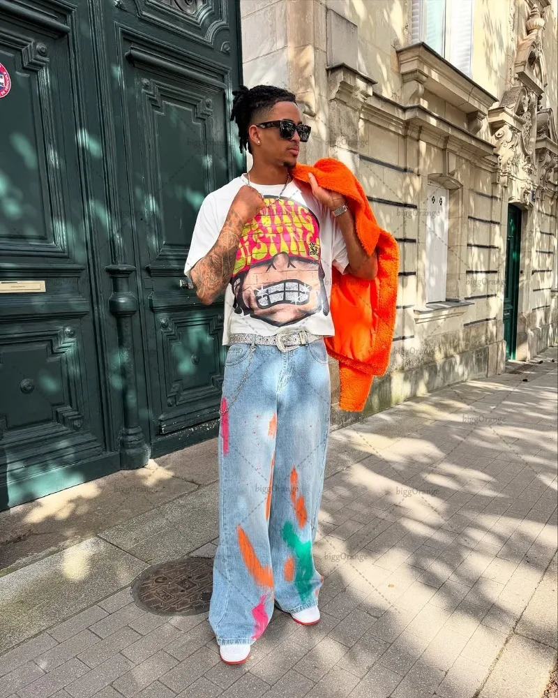 Street Hip-hop Harajuku Y2K Retro Fashionable Loose T-shirt Men American Harajuku Y2K Casual Punk Oversized Top Women 250616