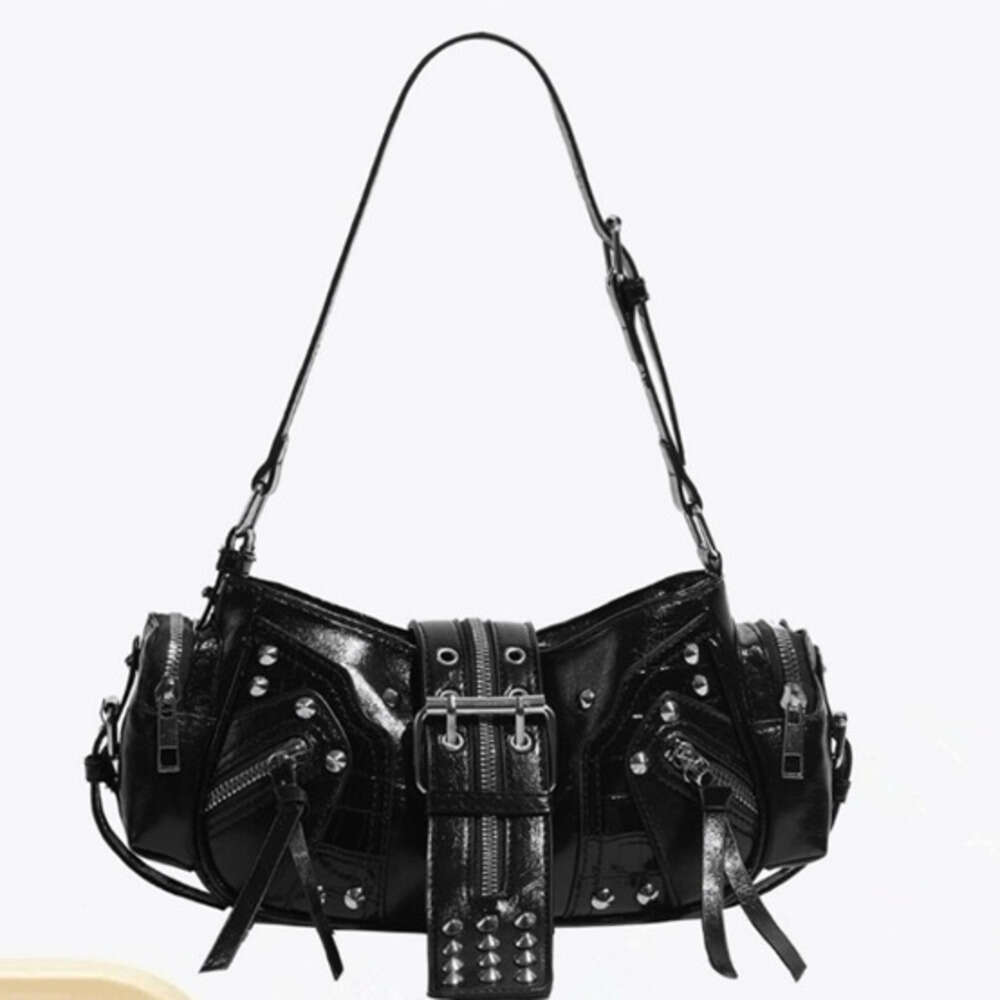 New Autumn Winter Shoulder Crossbody High end Versatile Underarm Studded Motorcycle Bag