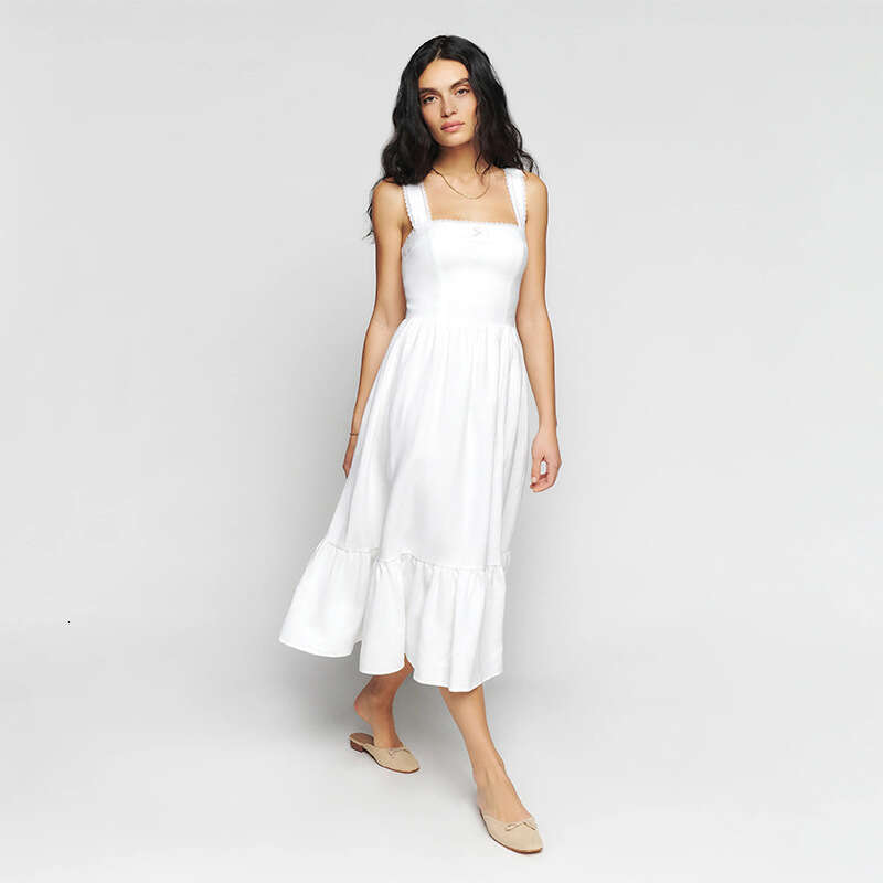 Sexy Undefined Tender Summer Dresses Womens Dresses N718 Summer 2025 White Square Neck Slim Fit Mid-length Dress French Style Pure Desire