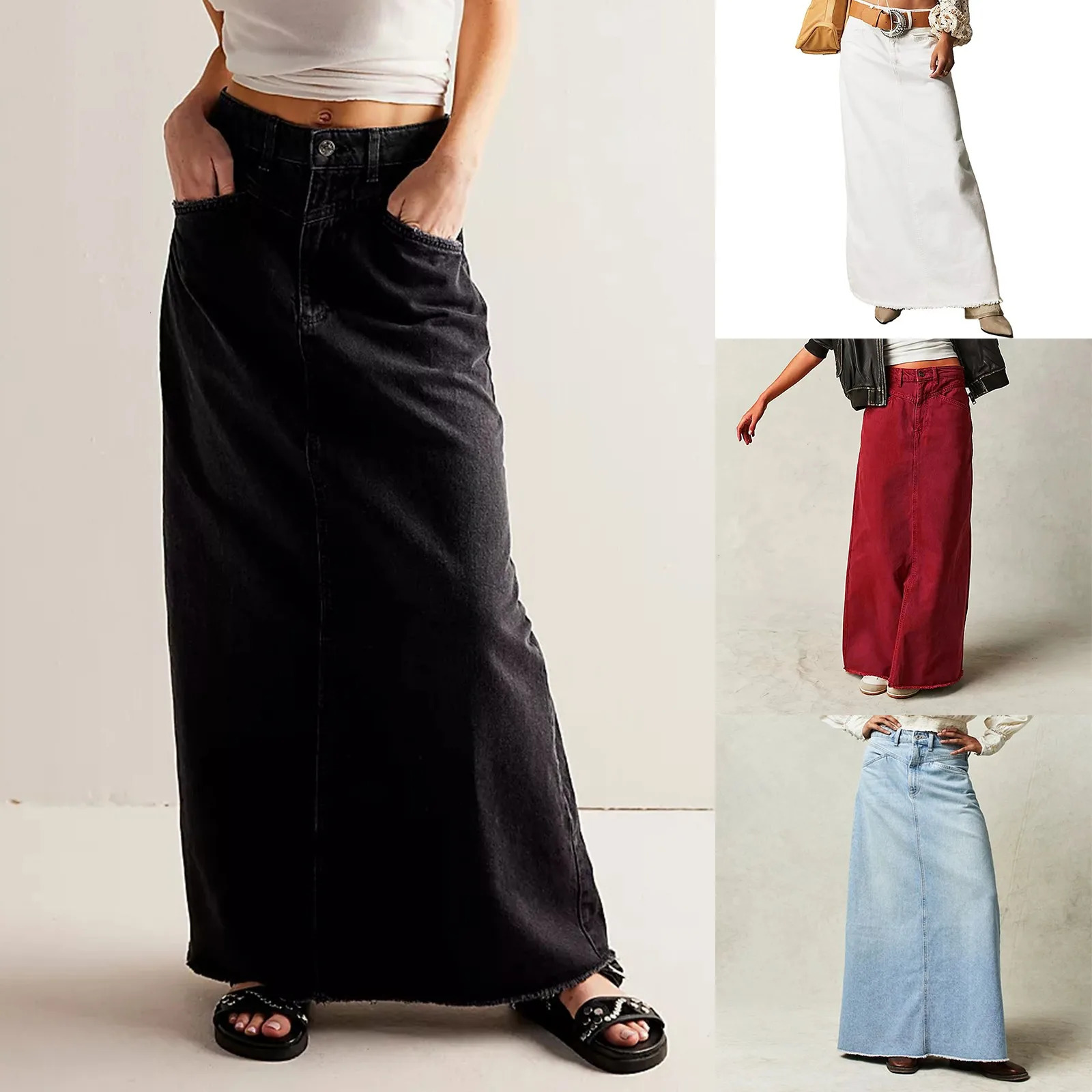 Women Vintage Denim Skirt High Waist A Line Long Wrap Hip With Button Trend Streetwear Woman Casual Comfty Clothing 250610A