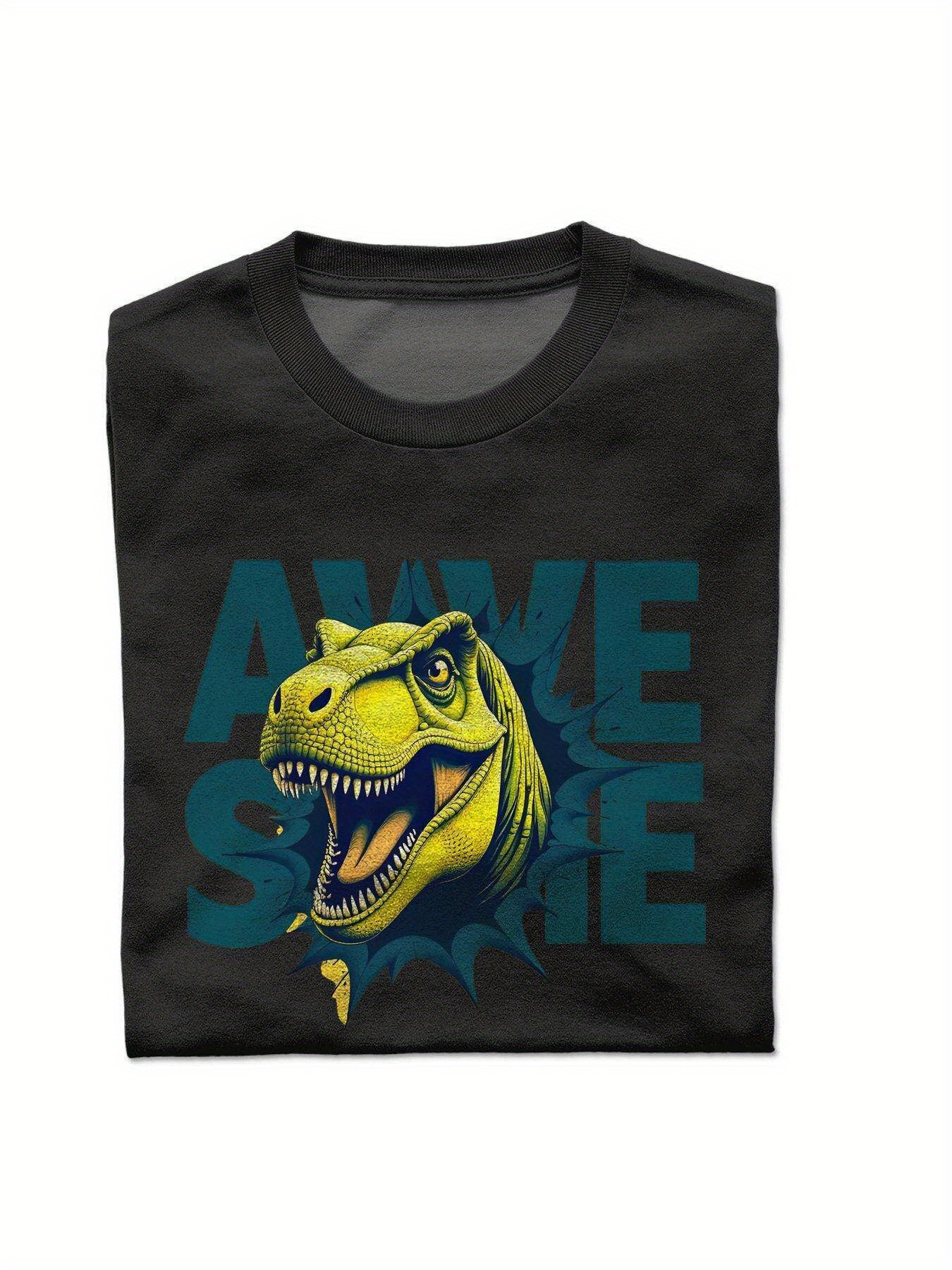 Dongdumaoyi Cotton 180G Men T Shirts White Round Collar S-3Xl Adult Tyrannosaurus Dinosaur Short Sleeve Black 0e6d