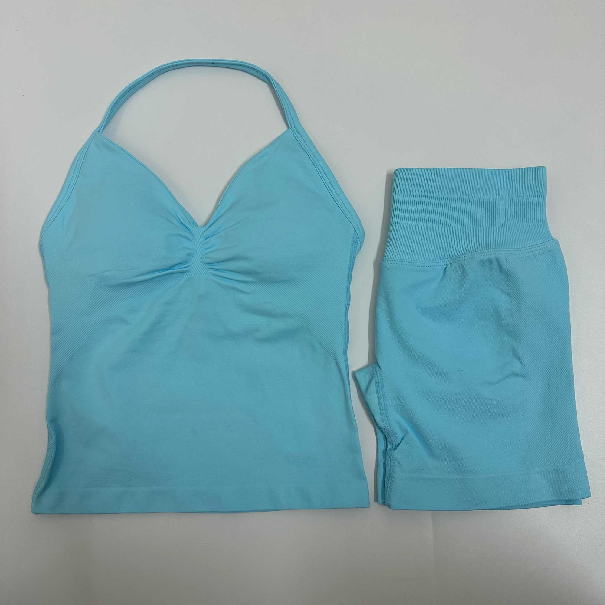 Impact Seamless Set Women 2Pcs Padded Halter Tank Top Scrunch Butt Lifting Gym Shorts Set Summer Sportswear Workout Clothes W250617